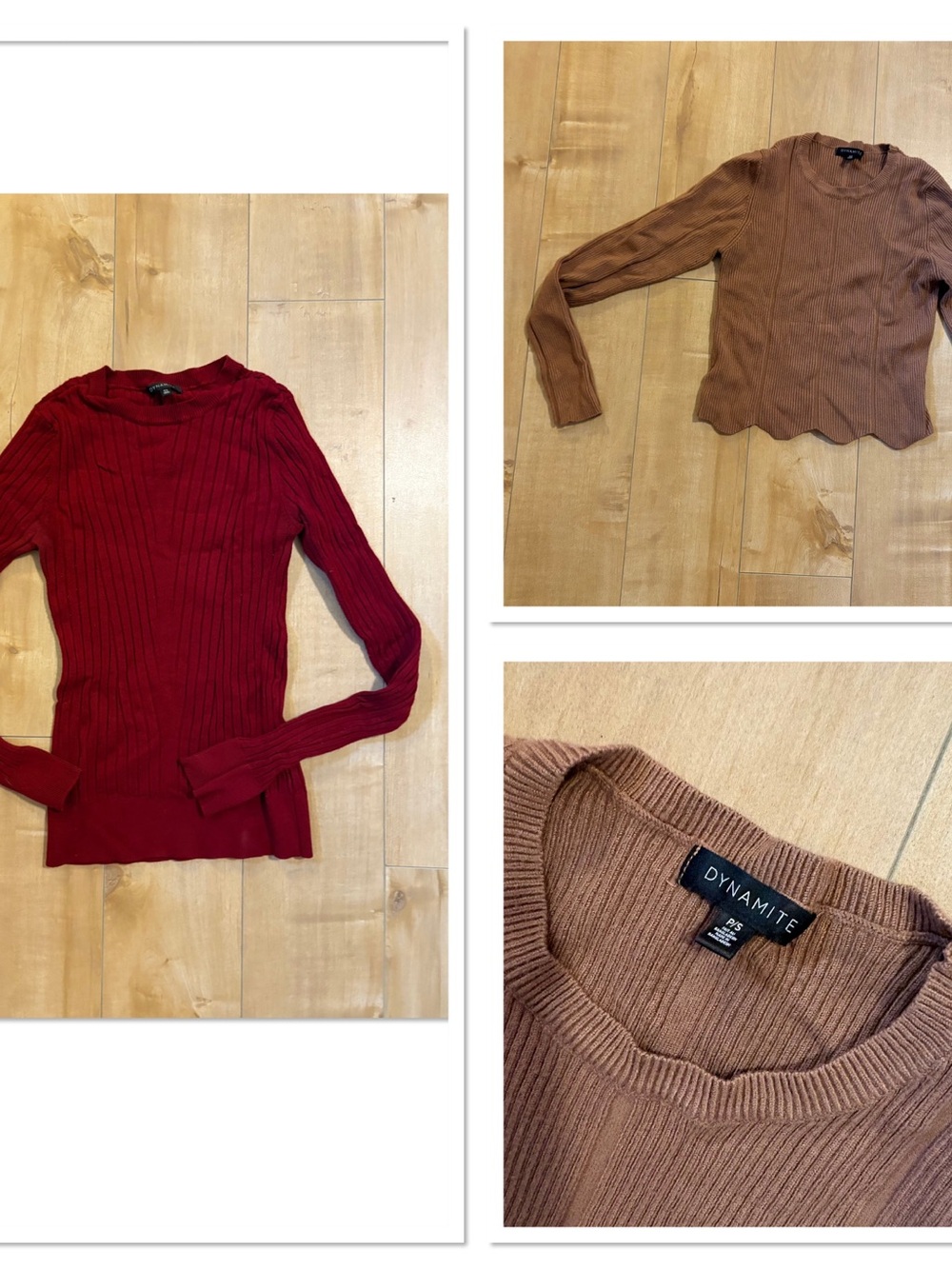 Bundles 2 Dynamite Ribbed Scoop-Neck Sweaters in Red and Brown